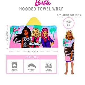 NWT Barbie Hooded Cotton Towel Wrap – 24x50” | Ages 3–7